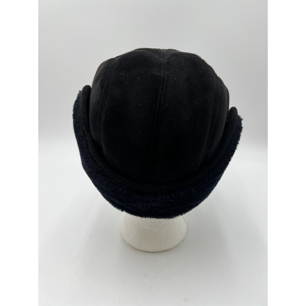Scala Classics Black Faux Suede Ear Flap Winter Hat Faux Fur Lined Size M - Picture 4 of 14